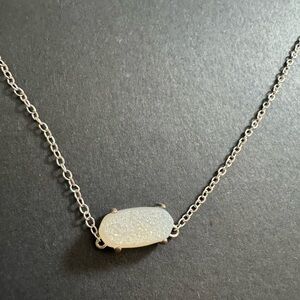 Kendra Scott White Iridescent Drusy Sparkle Stone Pendant Silver Necklace